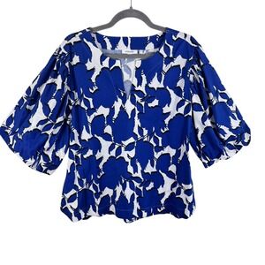 Chico's Blue White Floral Puff Sleeve Blouse